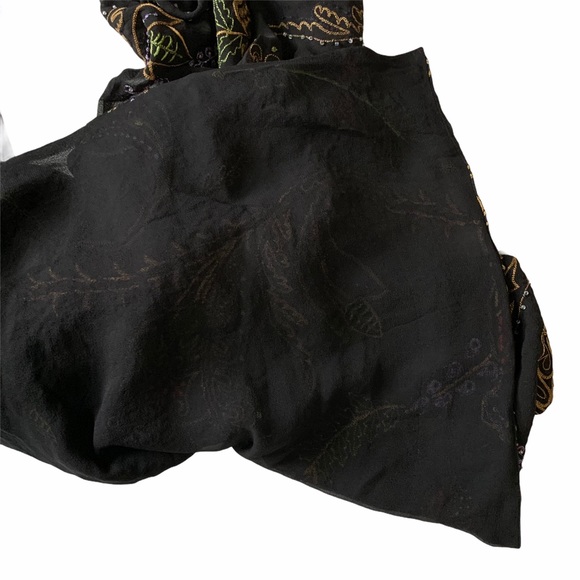 Fiori Di Zucca Silk Beaded Embroidered Black Scarf - Picture 7 of 7